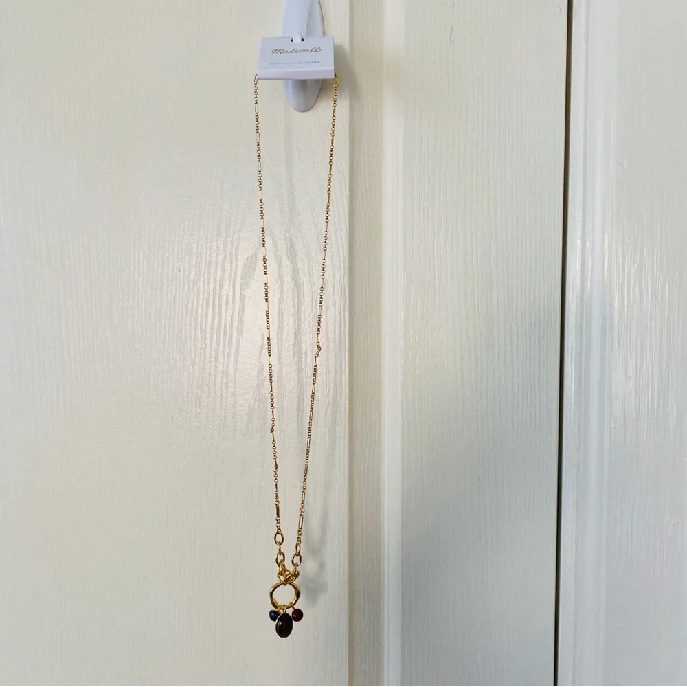 $88 NWT Madewell Semiprecious Tiger's Eye Lapis Stone Gold Chain Charm Necklace - Picture 4 of 12